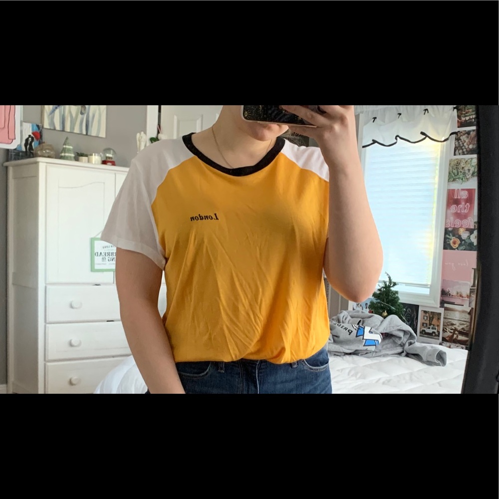 Yellow and white tee